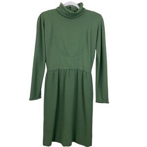 Oscar de la Renta Dress Size 6 Green Mock Neck Union Made Label Vintage 80s 90s